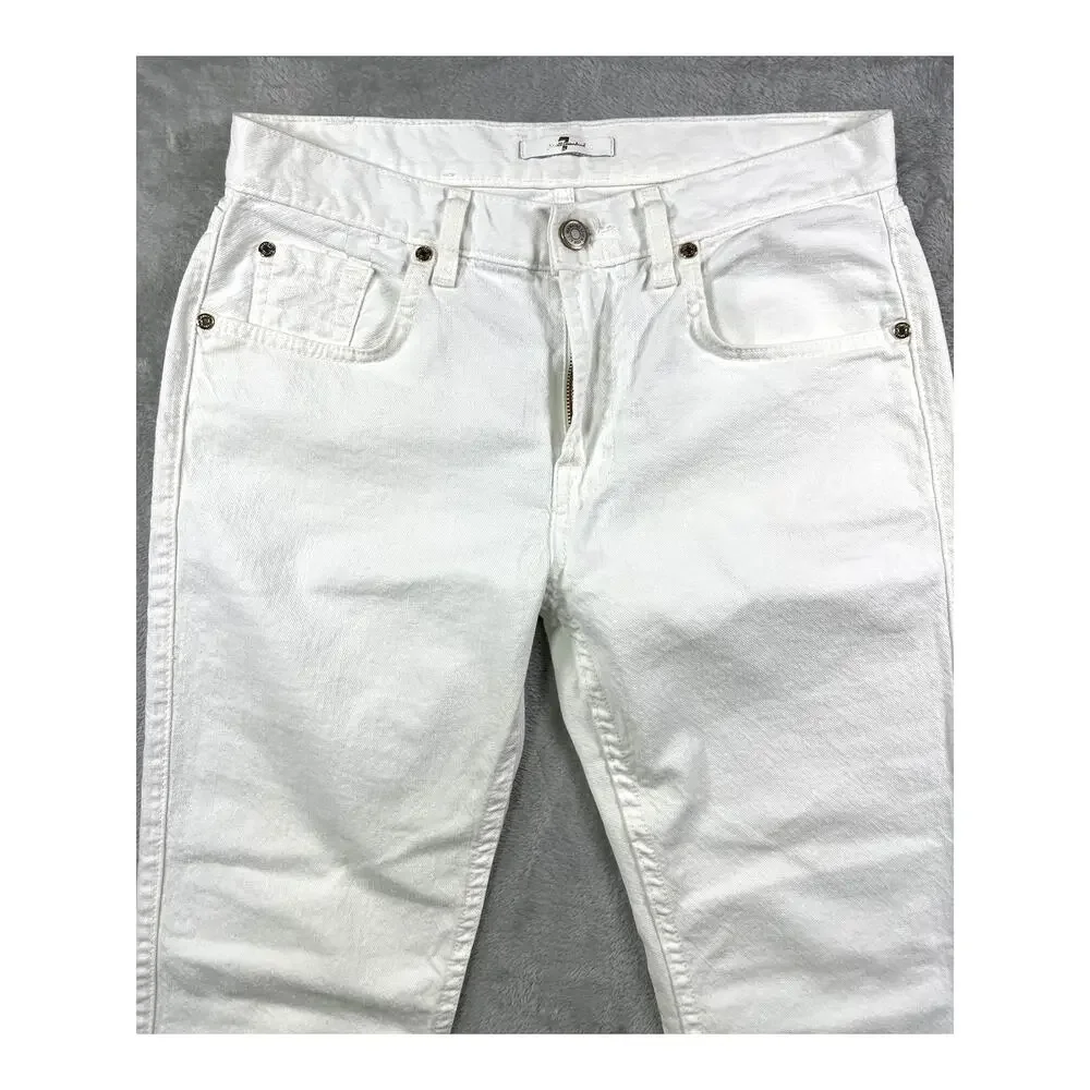7 For All Mankind USA Made White Gold Denim Jeans 27 Mid Rise Fitted Straight - Picture 3 of 6